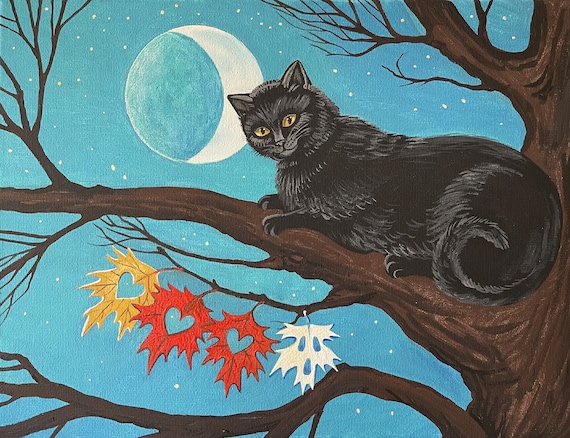 ACEO PRNT OF PANTNG RYTA VNTAGE STYLE ABSTRACT FOLK ART BLACK CAT
