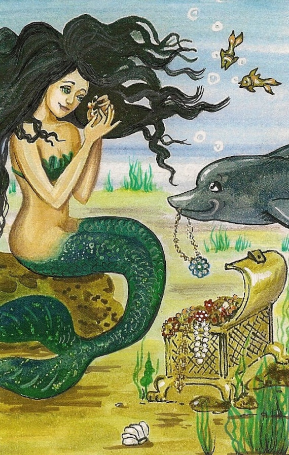 ꨄMiria✿様 Mermaid's Treasure of the Sea.* 5.25x8.25 Mermaid's Treasure RYTA Seaside Nude Woman