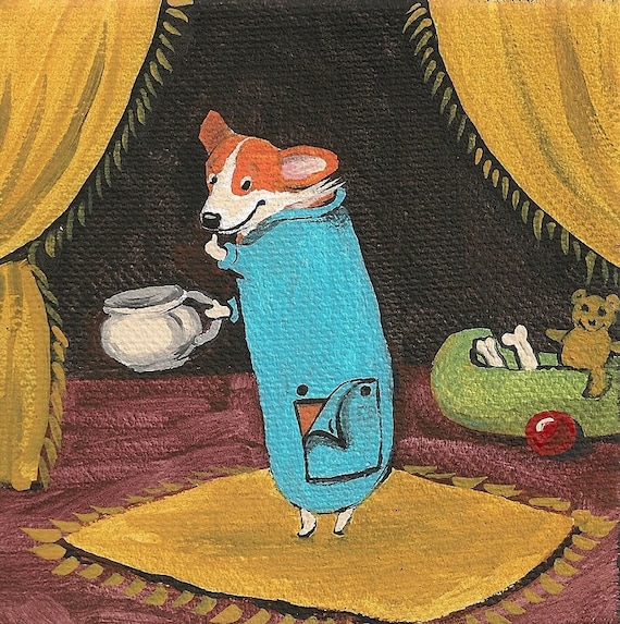 4x4 Potty RYTA Corgi Dog Pet Funny Night Bedtime Whimsical Humor