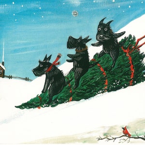 8x10 Boże Narodzenie Scottie Style RYTA zimowe drzewo Scottish Terrier święta śnieg sezon sezonowy wnętrze dom dom farma wystrój dekoracja