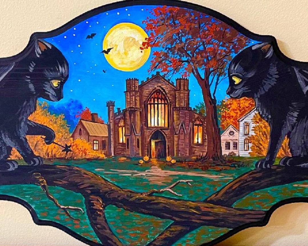 8x10 Salem Witch Museum RYTA Halloween Print Black Cat Bat Full Moon ...