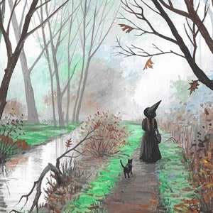 5x7 Haunted Brook RYTA Halloween forest witch black cat river stream landscape Autumn Fall design decor decoration interior home house art