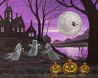 11x14 Spooky Buddies Ryta Print of Painting Halloween Folk Art