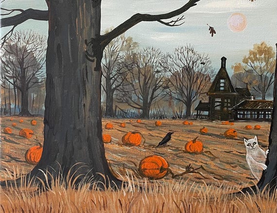 Spooky Buddies 11x14 Halloween Black Cat Ryta Print of Original