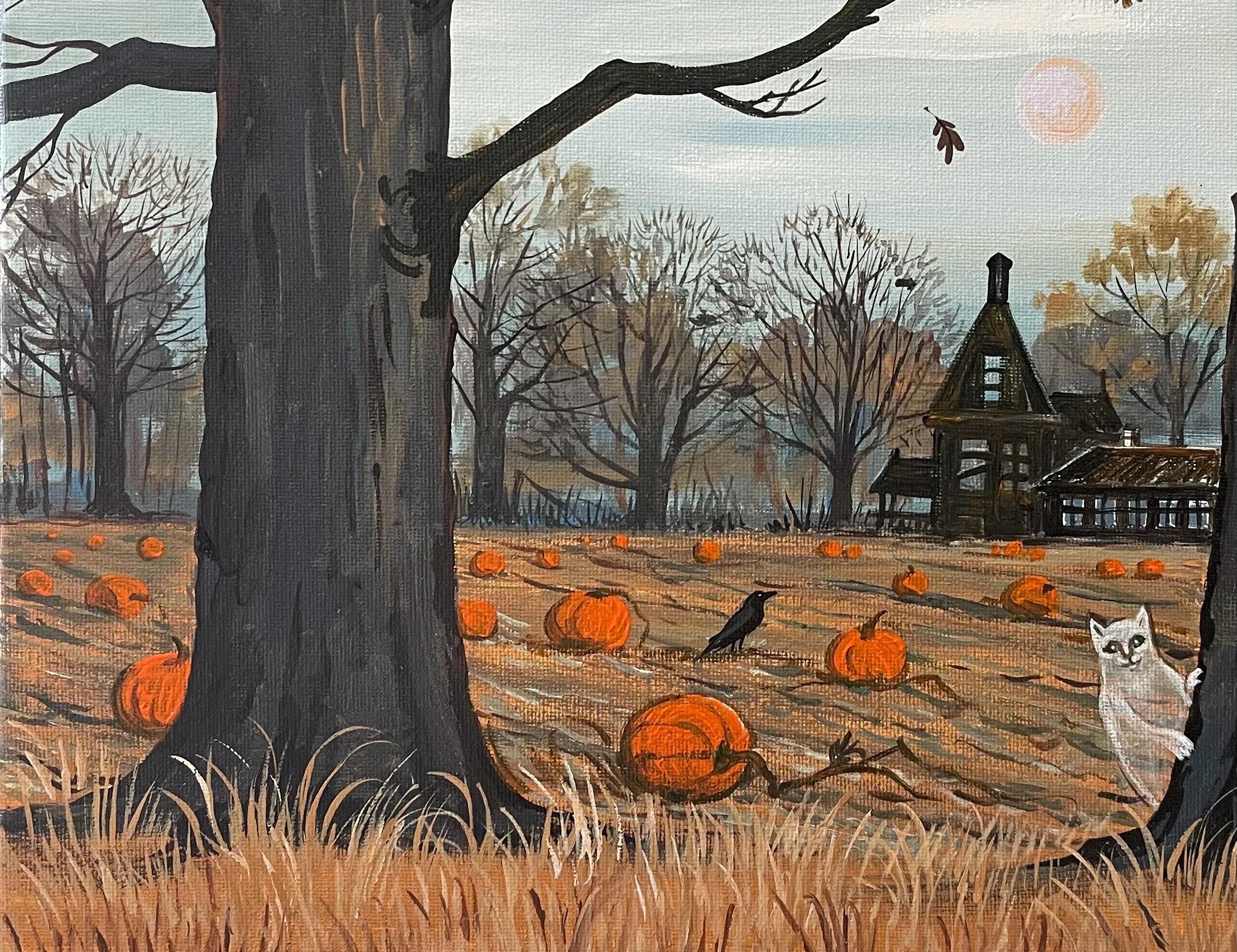 Spooky Buddies 11x14 Halloween Black Cat Ryta Print of Original