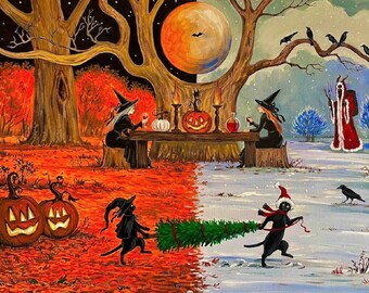 油絵 油彩 油彩画 絵 絵画 絵【ハロウィン】 8x10 SAMHAIN Ryta ハロウィン クリスマス 異教徒 クランプス フォーク