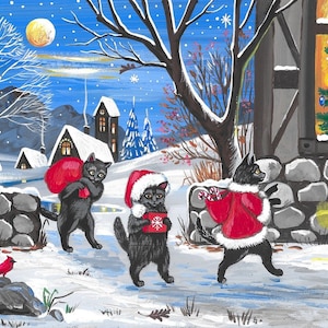 5x7 To Grandmother&#39;s house We Go RYTA Christmas Black Cat Winter Holiday Tree Santa Interior home house seasonal design decor decoration