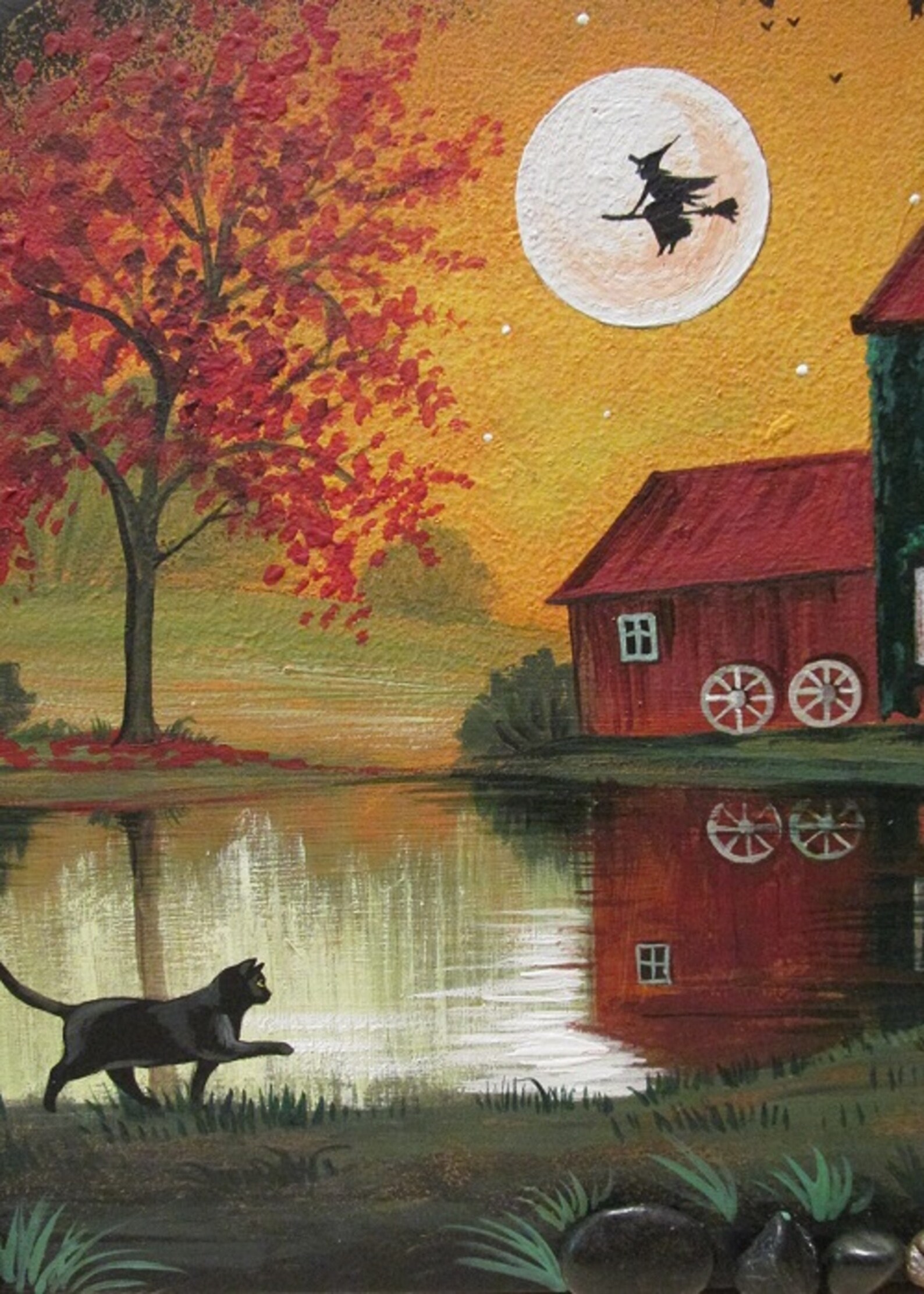 ACEO Old Mill RYTA Haunted Halloween Black Cat Barn Farm Etsy
