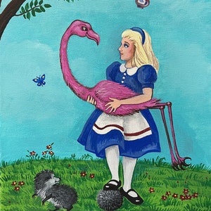 ACEO Queen Croquet Ground Ryta Alice In Wonderland volkskunst sprookje illustratie interieur huis huis decor print Engeland tuindieren