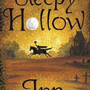 5x7 Sleepy Hohl Inn RYTA Halloween Schild Headless Horseman Van Brunt Ichabod Crane innen Haus Design Dekor Dekoration Kunst Herbst