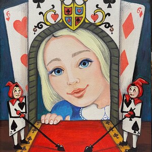 8x10 Alice im Wunderland Druck von Malerei Portrait Karten Herzen Kinderzimmer Dekor Märchen moderne Illustration Kunst I am here Ryta Mädchen