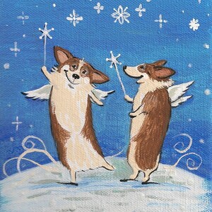 ACEO Snowflake Fairies RYTA Winter Christmas Holiday art Corgi Dog Angel interior home house seasonal decor decoration design pet snow cold