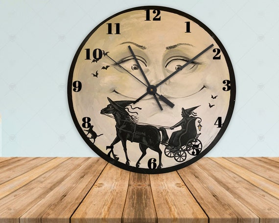 11 3/4 inch Mystic Salem Wall Clock RYTA ART Decoration Time Interior  Design Decor Home House Room Office Halloween witch Horse Carriage