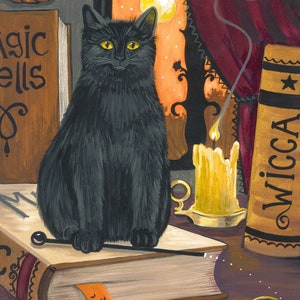 18x24 Magic Key RYTA Halloween Black Cat magic Salem Witch WICCA interior home house office decor decoration design art sorcery haunted book