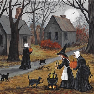 11x14 Secrets of Salem RYTA Halloween witch black Cat folk art landscape house interior home decor decoration design seasonal art print