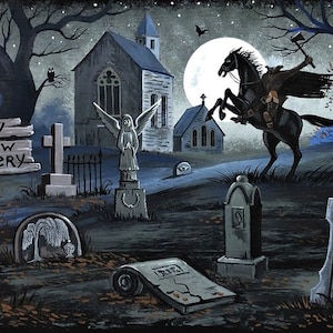 ACEO Van Brunt RYTA Halloween Headless Horseman Sleepy Hollow Cemetery full moon haunted interior home decor decoration design art house cat
