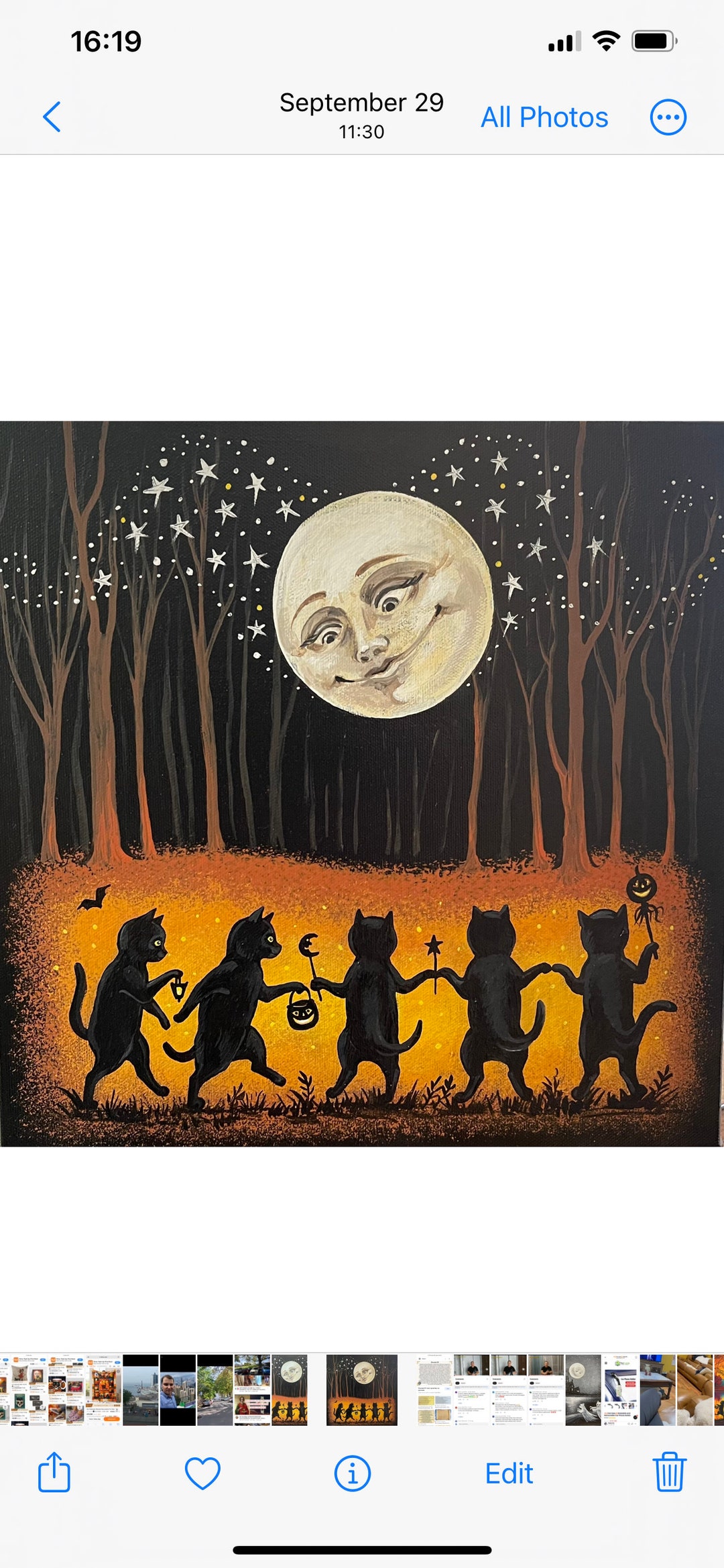 5x5 Cats Dancing on Halloween RYTA Black Cat Full Moon Pagan Witch ...