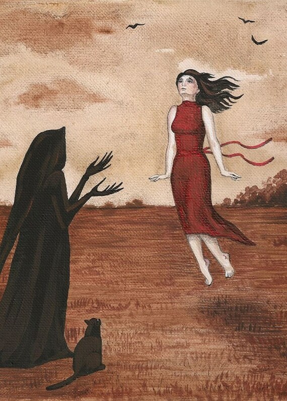 ACEO Print 'Samhain' By Margaryta Yermolayeva – Krampus, Black Cat, Witch, Halloween Xmas Art, 2.5x3.5
