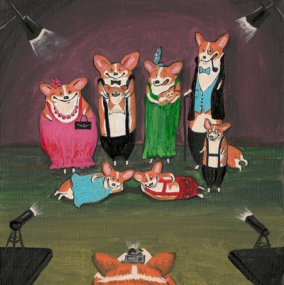 8X8 Family Portrait RYTA Corgi Dog Art Whimsy Pet Store Interior