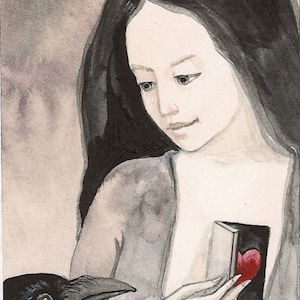ACEO Key To My Heart RYTA Raven Crow Valentijnsdag vrouw potlood grafiet interieur thuis huis kantoor decor ontwerp decoratie kunst februari
