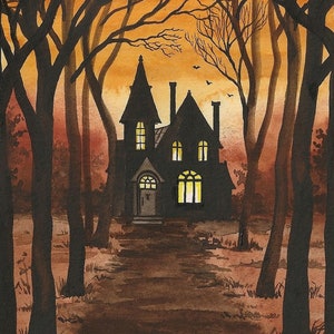 5x7 Path To The Haunted Manor RYTA Halloween house forest landscape full moon home house interior Autumn Fall decor design decoration art