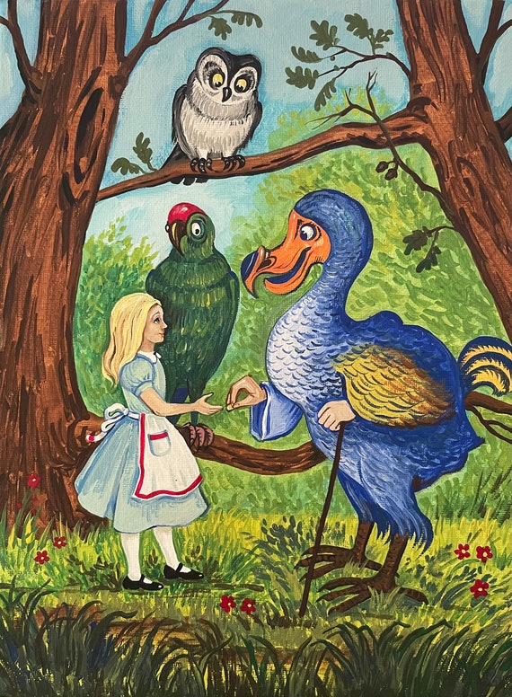 11x14 不思議の国のアリス 絵画 庭の花 リタ フォークアート ドードー