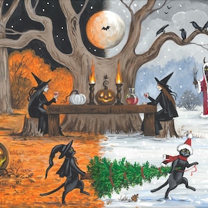 11x14 Samhain RYTA Print Halloween Christmas Black Cat Witch | Etsy