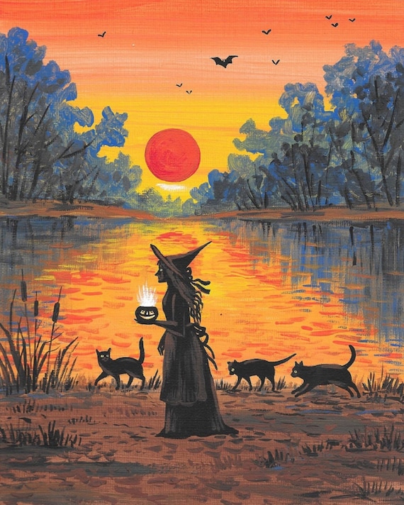 8x10 Magic of the Sunset RYTA Halloween Witch Black Cat Cats Autumn Fall  Seasonal Interior Home Design Decor Decoration Fine Wall Art Sun - Etsy
