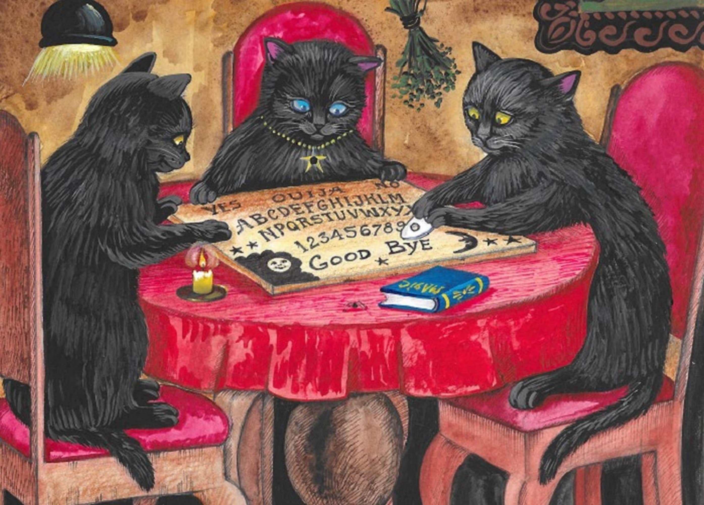 5x7 Playing With Ouija Halloween Black Cat Cats Ryta Spirit