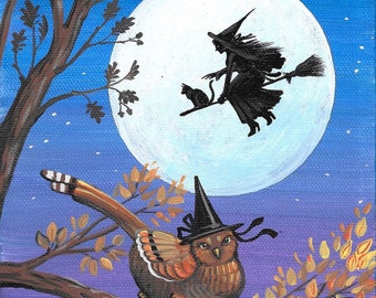 アクリル画 猫のハロウィンナイト満月の夜 F4 🎃 MV｜ハロウィン│オリジナル│♫Cursed Pumpkin│陰陽猫