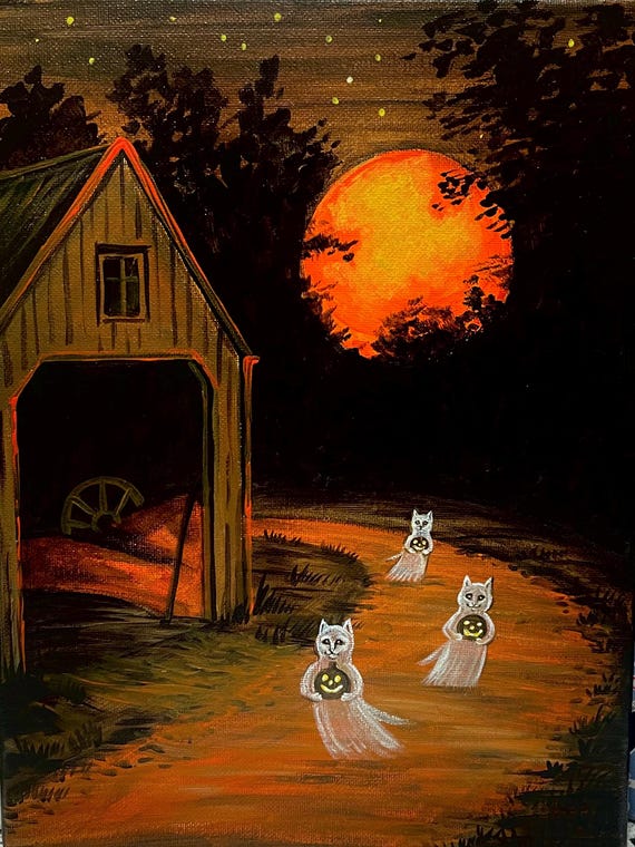 Spooky Buddies 11x14 Halloween Black Cat Ryta Print of Original