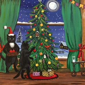 8x10 Milk and Cookies For Santa RYTA Christmas tree Holiday Seasonal black cat gift present interior home decor decoration design office art