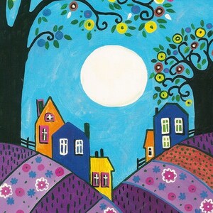 5x7 Lavender Hills RYTA Abstract Mexican Folk Art rolling Spring Summer Trees Landscape interior home house decor decoration design art