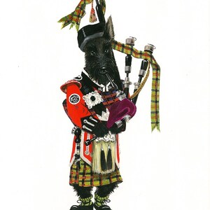 8X10 MacDuff and the Pipes Scottie Scottish Terrier dog pet art Christmas Gift Bagpipes interior home house office decor design decoration