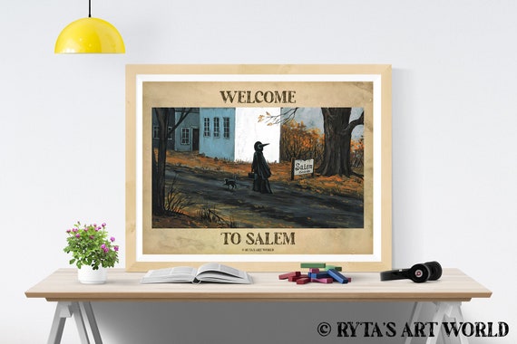 Poster del gatto nero, poster delle streghe del gatto, santuario di Salem per i gatti ribelli Ferals e familiars Poster di Halloween di benvenuto - Italia