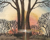 5x7 Nesting Crows RYTA landscape sunlight God Wink Autumn Fall Seasonal interior home house office design decor decoration art raven Ohio
