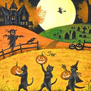 5 x 7 Jack Jill et JOL RYTA ART Halloween chat noir sorcière maison hantée pleine lune automne automne décor design décoration intérieur maison maison