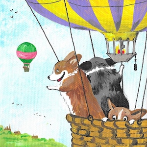 4x4 Up Up and Away RYTA Corgi perro mascota Globo aerostático Vuelo en globo Verano interior hogar oficina hogar casa diseño decoración arte