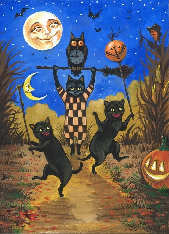 りょうちゃん様予約 絵画「猫の背中にハロウィン／小鳥ブレーメンハロウィン」 りょうちゃん様予約 絵画「猫の背中にハロウィン／小鳥ブレーメン