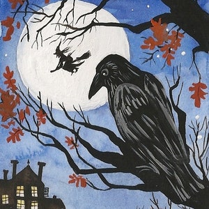 5x7 Somebody's Watching RYTA Halloween raven art Salem Witch haunted House interior Autumn seasonal Fall home house design decor decoration