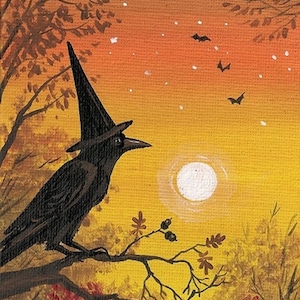 4x6 Crowitch RYTA Halloween Hexe Rabe Krähe Tisch Vollmond Büro Haus Dekoration fine Wand Kunst Herbst Herbst Design Vollmond