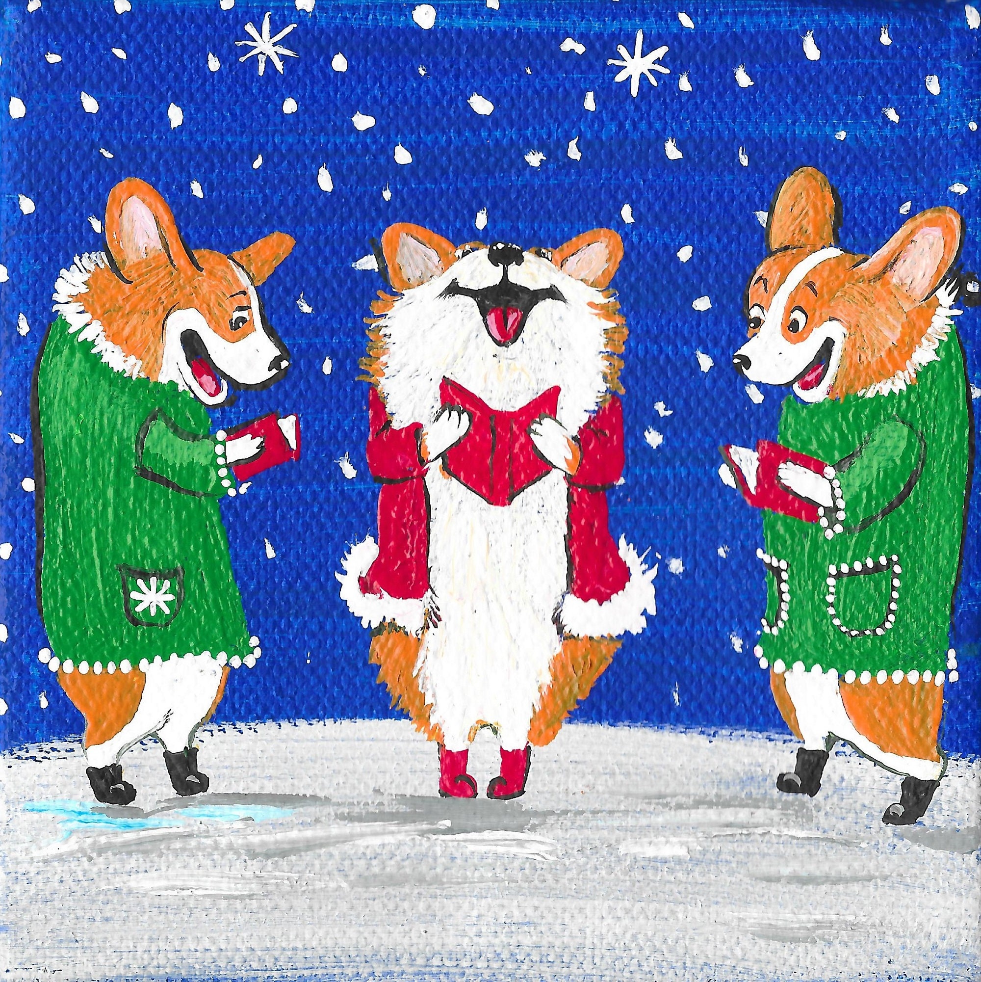 8x8 Caroling RYTA Christmas Carol Dog Pet Corgi Winter Holiday Snow ...