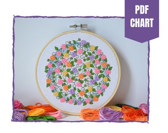 Summer flowers cross stitch chart/floral cross stitch pattern/instant pdf download/flower cross stitch