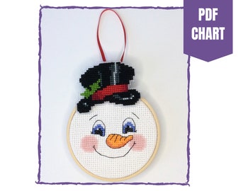 Jolly snowman cross stitch ornament/snowman cross stitch pattern/instant pdf download/snowman Christmas ornament