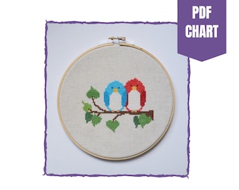 Birds on a branch cross stitch chart/love birds cross stitch/cross stitch pattern/instant pdf download/two birds cross stitch