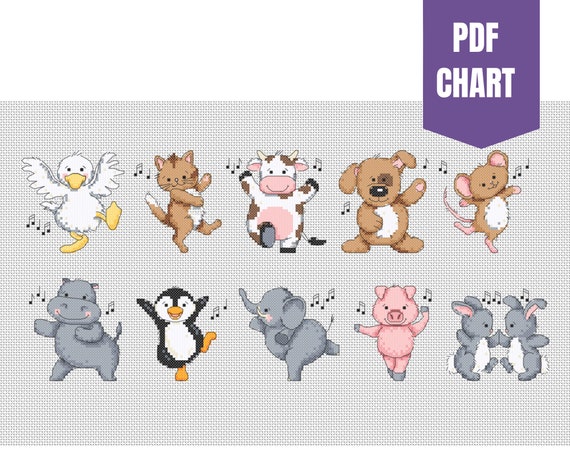 Ten Adorable Dancing Animals Cross Stitch Chart/instant Pdf - Etsy