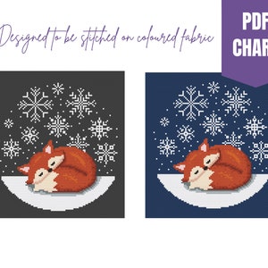 Sleepy fox cross stitch chart/fox and snowflakes cross stitch image 6