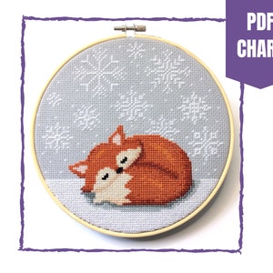 Sleepy fox cross stitch chart/fox and snowflakes cross stitch image 4