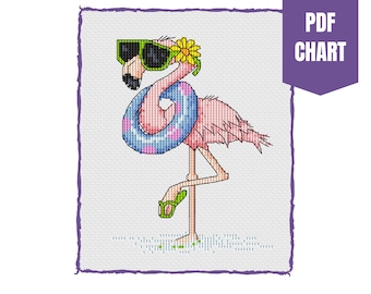 Sassy flamingo cross stitch chart/flamingo cross stitch pattern/instant pdf download/flamingo with sunglasses/cross stitch design