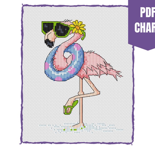 Sassy flamingo cross stitch chart/flamingo cross stitch pattern/instant pdf download/flamingo with sunglasses/cross stitch design